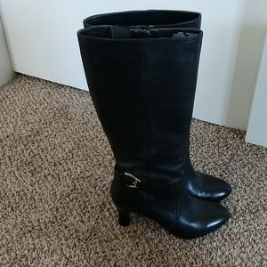 Strahan's leather knee-high wide calf boots
